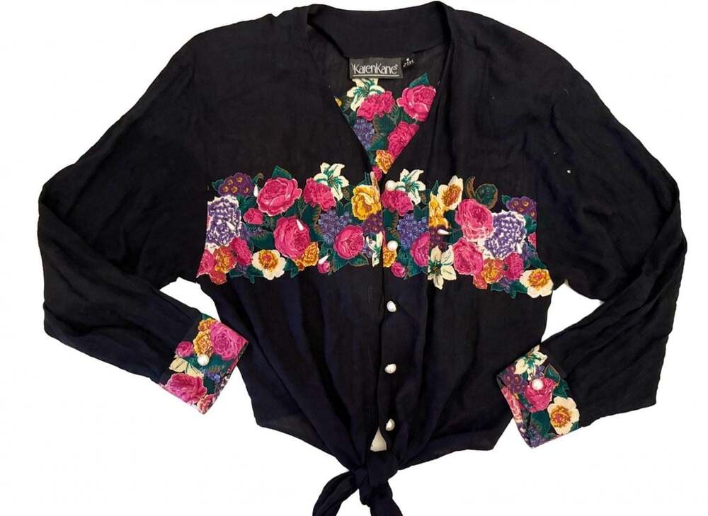 Karen Kane Vintage Black Floral Embroidered Button-Down Blouse